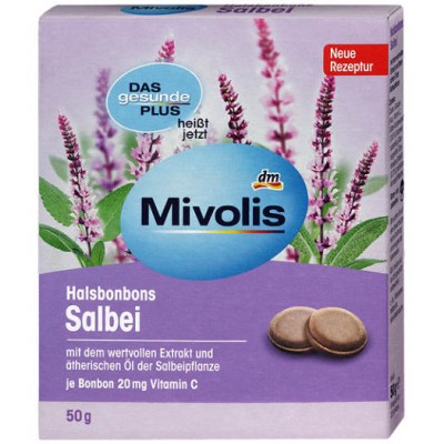 Viên ngậm họng cây xô thơm Mivolis Hộp 50g