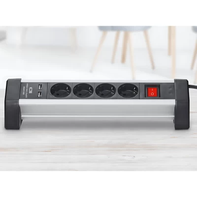 Ổ cắm điện cao cấp SILVERCREST 4 lỗ kèm 2 cổng sạc USB màu đen thumb