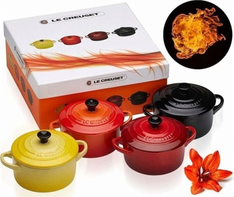 Bộ 4 nồi mini Le Creuset Cocotte màu đỏ, đen, vàng, đỏ cháy thumb