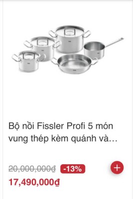 Bộ nồi fissler profi 5 món nắp inox có quánh