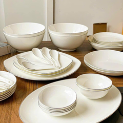 Set bát sứ Imperial 50 món trắng viền bạc gồm set thìa chi tiết mới đĩa vuông