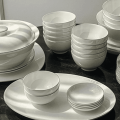 Set bát sứ Imperial 50 món trắng viền bạc gồm set thìa thumb
