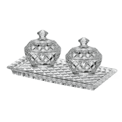 Set hũ đựng đường, bánh kẹo pha lê 3 món BOHEMIA Crystal (1 đĩa + 2 thố)