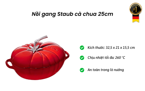 Nồi gang Staub cà chua 25cm nội địa Đức thumb