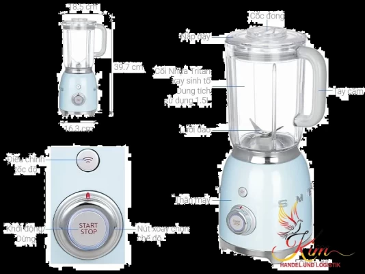 Máy xay sinh tố SMEG BLF01PBEU màu xanh da trời pastel nội địa Đức thumb