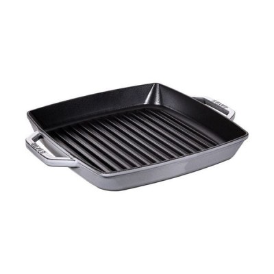 Chảo gang nướng vuông STAUB 28cm màu ghi 2 quai