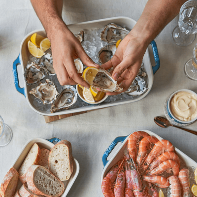 Set 3 khay gốm chữ nhật bỏ lò Staub màu trắng thumb