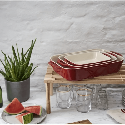Set 3 khay gốm chữ nhật bỏ lò Staub màu đỏ thumb