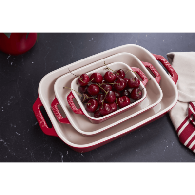 Set 3 khay gốm chữ nhật bỏ lò Staub màu đỏ thumb