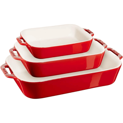 Set 3 khay gốm chữ nhật bỏ lò Staub màu đỏ