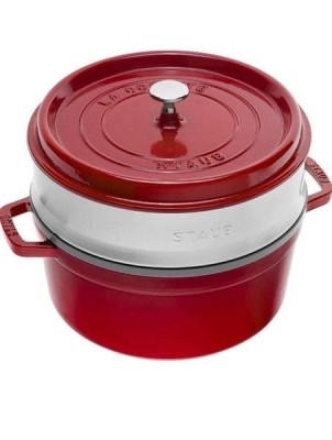 Nồi gang STAUB Cocotte STAUB CHE 26CM 5,2L màu đỏ kèm xửng hấp