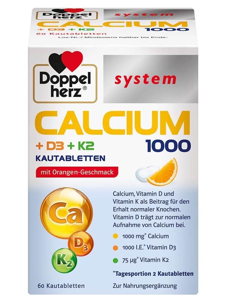 Viên nhai hỗ trợ bổ sung canxi Doppelherz Calcium 1000 D3 K2