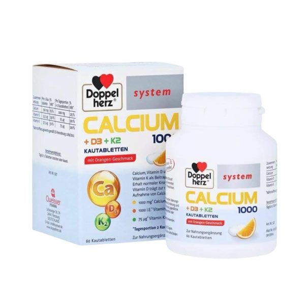Viên nhai hỗ trợ bổ sung canxi Doppelherz Calcium 1000 D3 K2