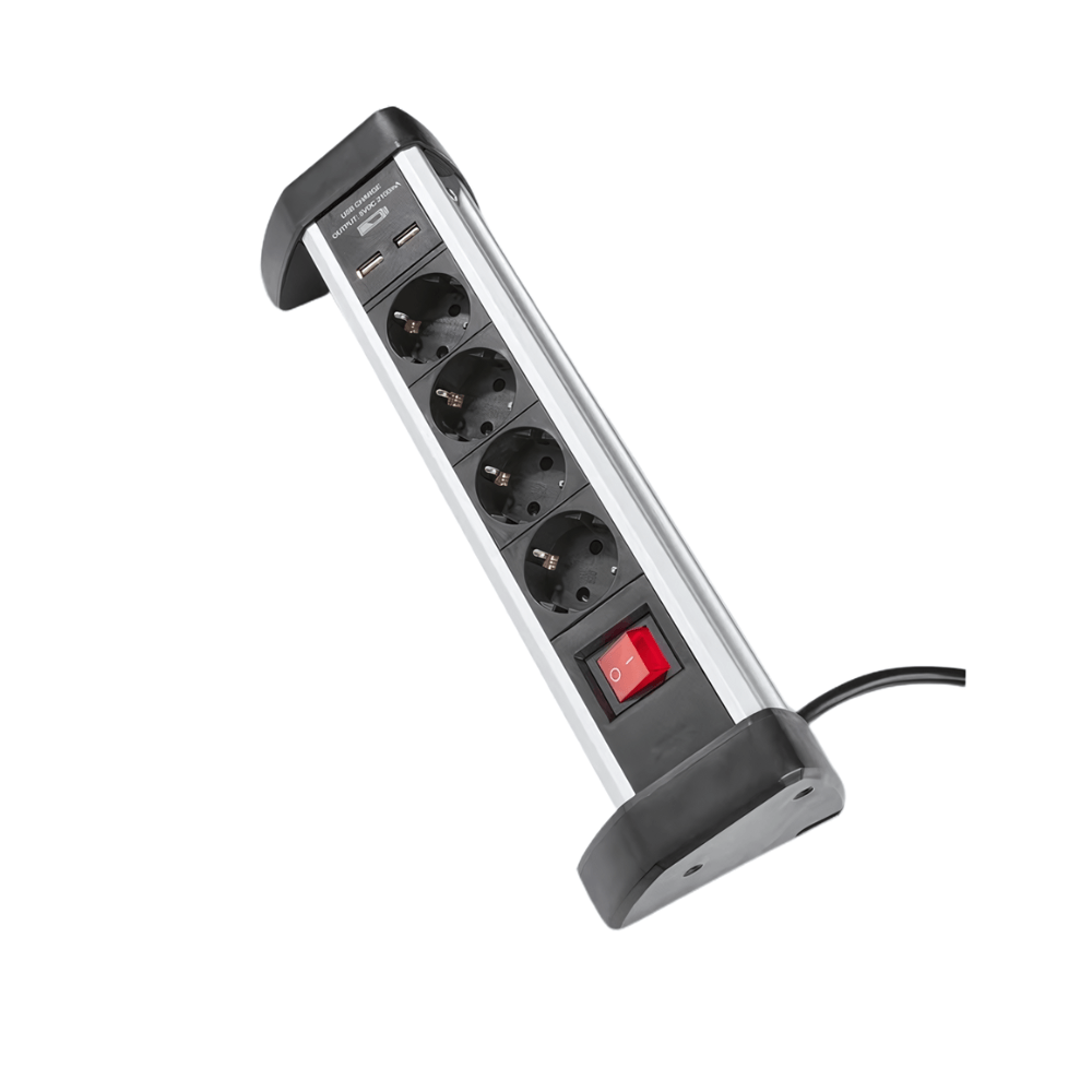 Ổ cắm điện cao cấp SILVERCREST 4 lỗ kèm 2 cổng sạc USB màu đen