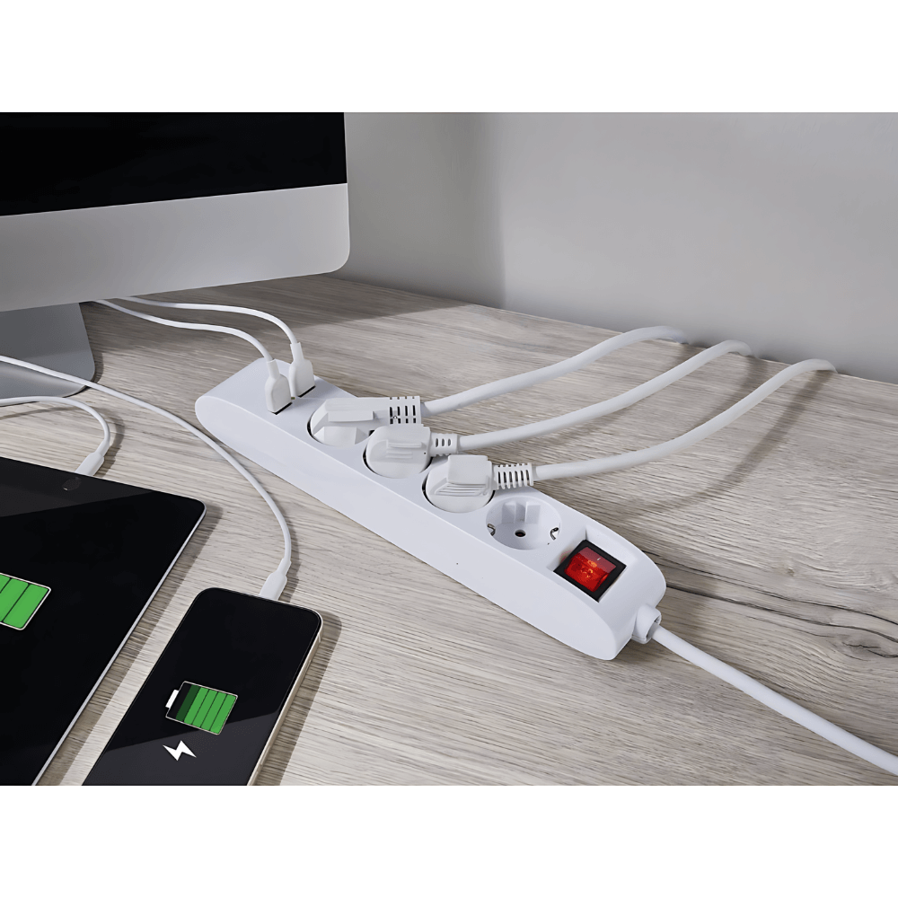 Ổ cắm điện cao cấp SILVERCREST 4 lỗ kèm 2 cổng sạc USB màu trắng