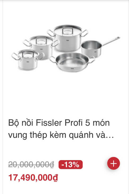 Bộ nồi fissler profi 5 món nắp inox có quánh