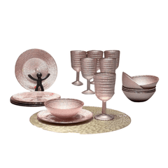 Set 18 món bát, đĩa, ly cao cấp Viola From Germany màu hồng
