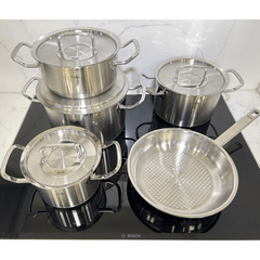 Bộ nồi Fissler Profi set 5 món vung thép kèm chảo Fissler Profi tổ ong size 28cm made in Germany