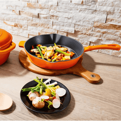 Chảo gang Ernesto 25cm hình tròn màu cam