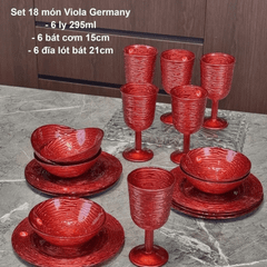 Set 18 món bát, đĩa, ly cao cấp Viola From Germany màu đỏ