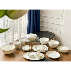Set bát sứ Imperial 50 món trắng viền bạc gồm set thìa chi tiết mới đĩa vuông