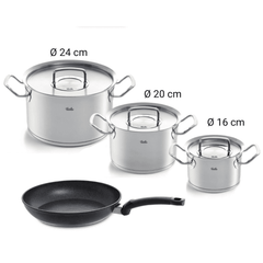 Bộ nồi Fissler Profi set 3 nồi kèm chảo 26cm màu đen vung inox made in Germany