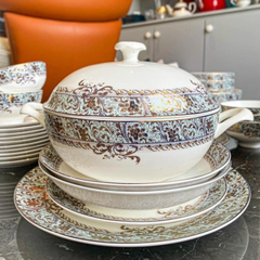 Set bát sứ Imperial 50 món xanh ngọc dây vàng