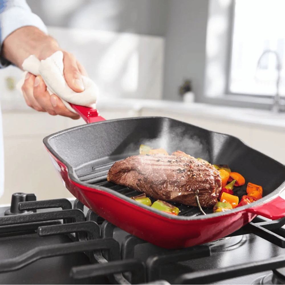 Chảo gang nướng Ernesto 25cm hình vuông màu đỏ