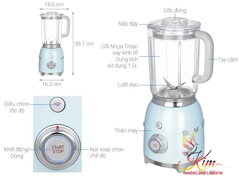 Máy xay sinh tố SMEG BLF01PBEU màu xanh da trời pastel nội địa Đức