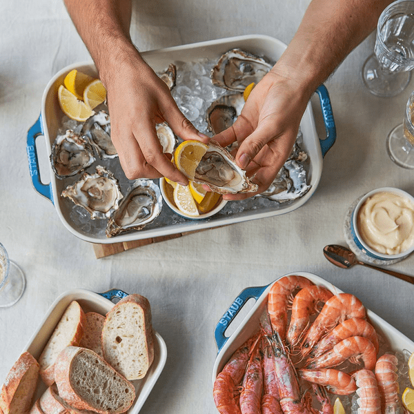 Set 3 khay gốm chữ nhật bỏ lò Staub màu trắng