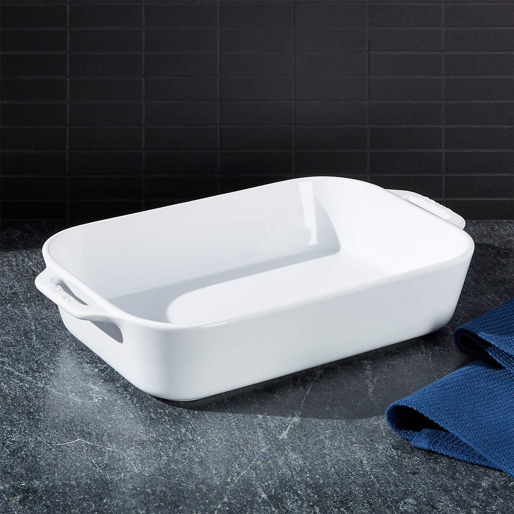 Set 3 khay gốm chữ nhật bỏ lò Staub màu trắng