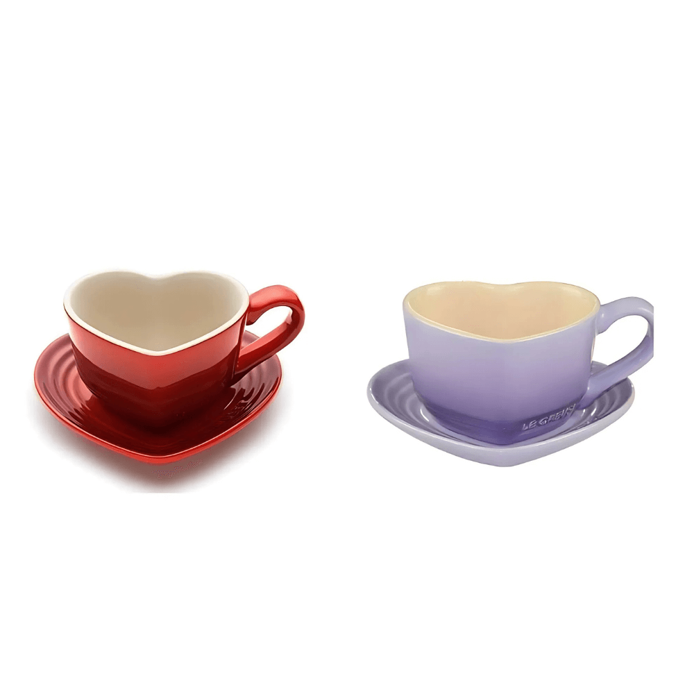 Set cốc trái tim kèm đĩa lót Le Creuset màu tím