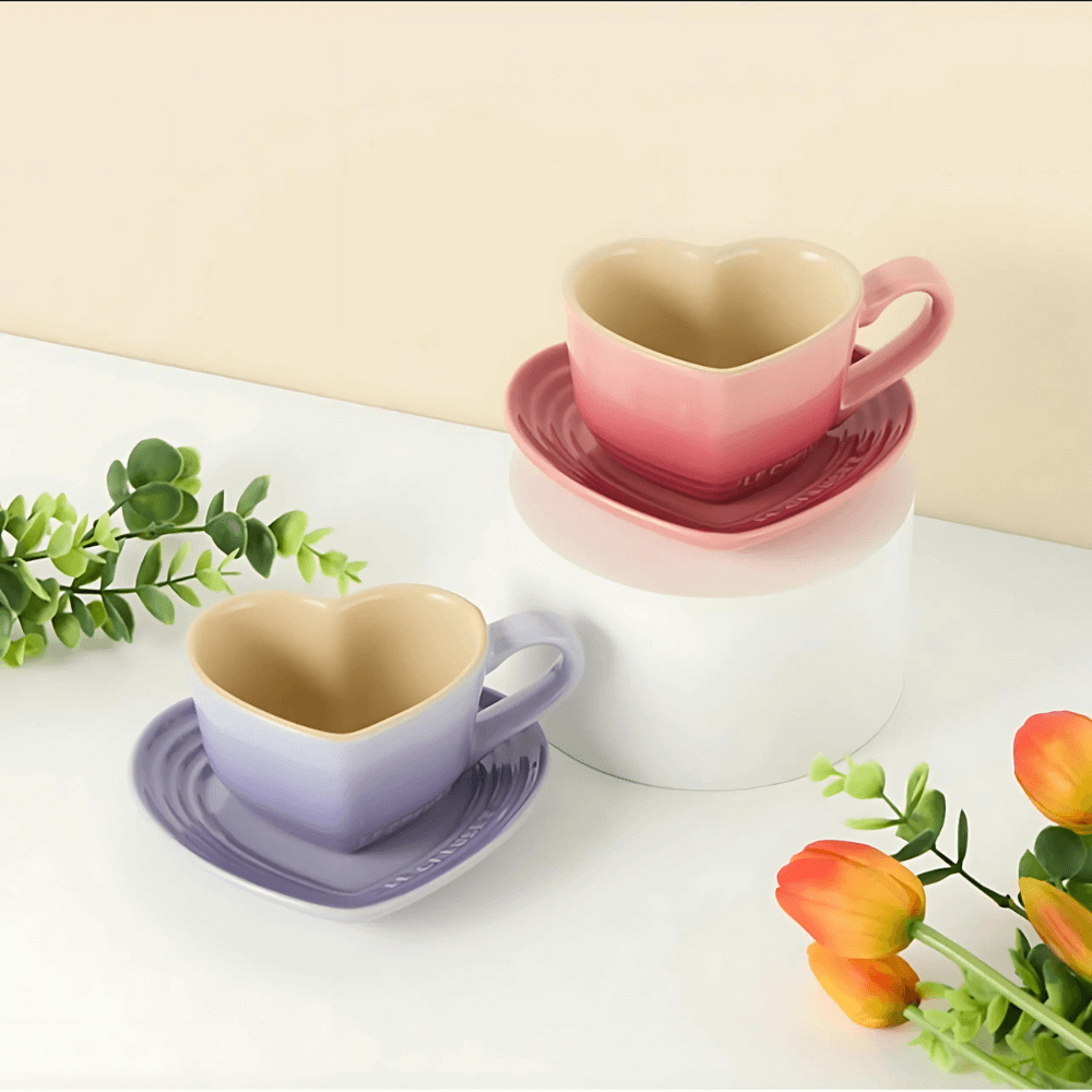 Set cốc trái tim kèm đĩa lót Le Creuset màu tím