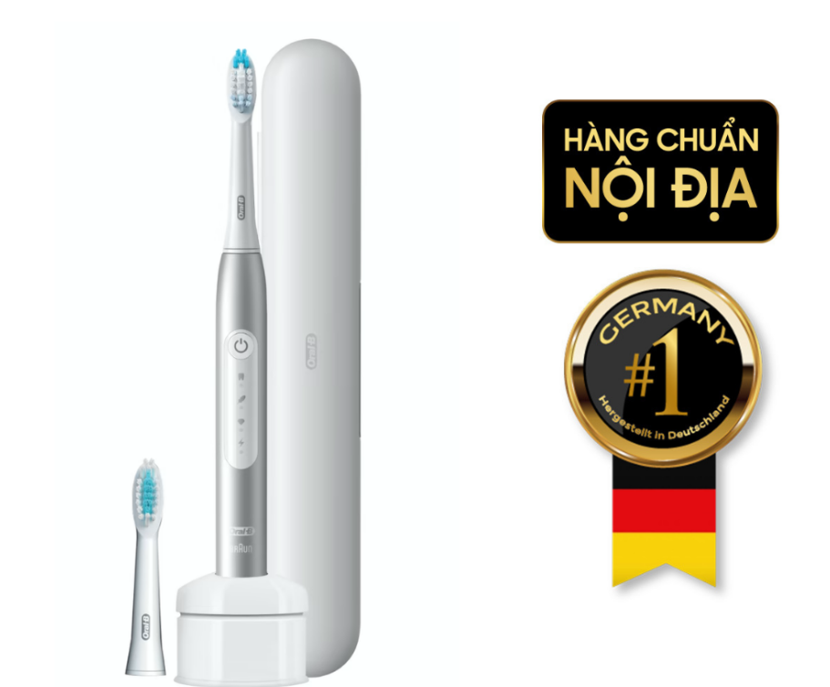 Bàn chải điện cao cấp ORAL-B Pulsonic Slim Luxe 4500 kèm hộp đựng du lịch màu bạch kim