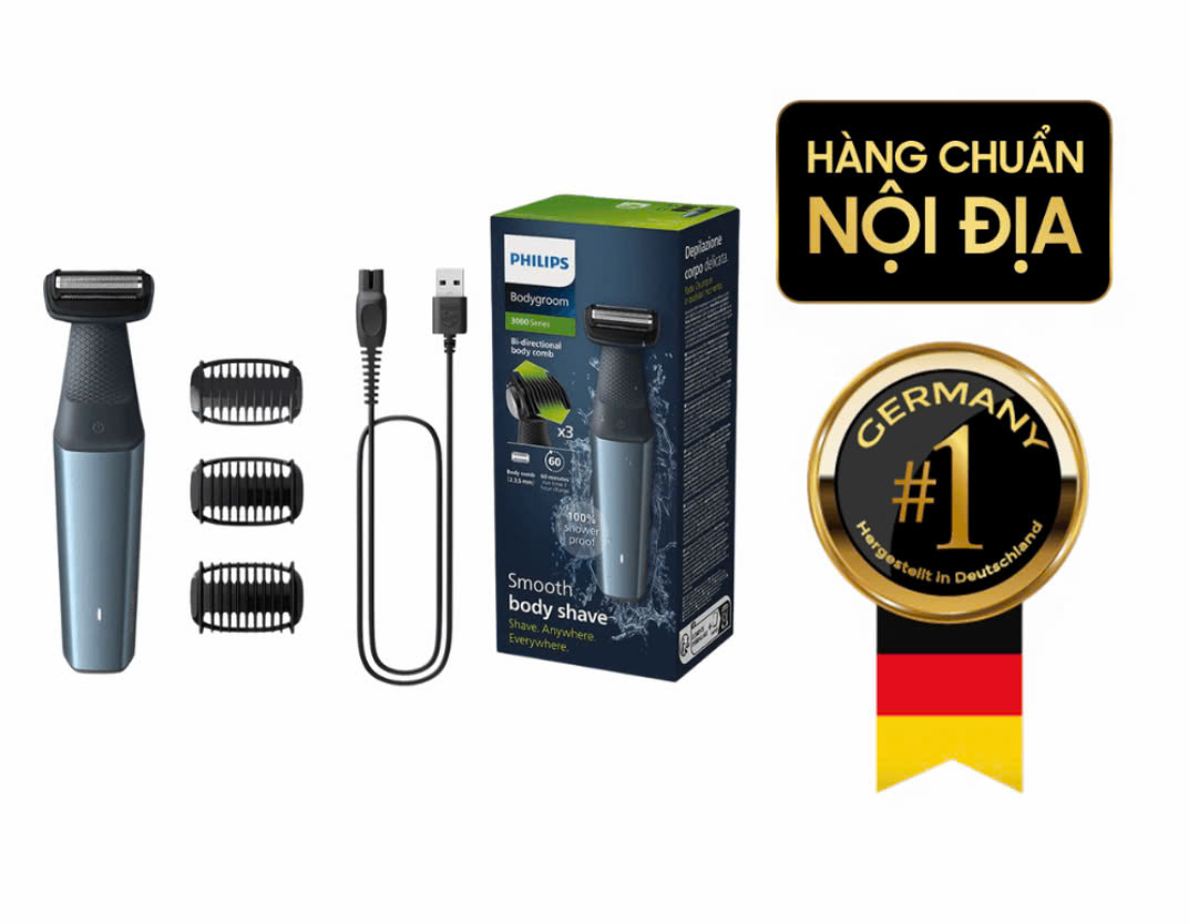 Tông đơ cạo lông toàn thân Philips BG3027/05 serie 3000 kèm 3 phụ kiện lược model 2024